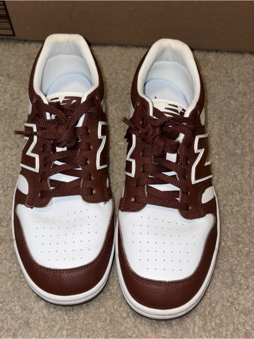 New Balance Men's Brown & White Leather Sneakers